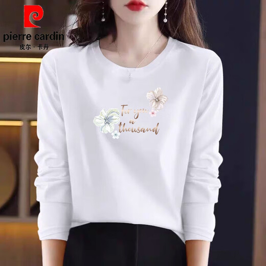 Pierre Cardin Pink reines Baumwolltemperament Langarmed T-Shirt für Frauen, Frauen mit dem altersreduzierenden Basishemd von Frauen für Frühlings- und Herbst 2025 neues Modell auf H6296 Graupulver Baumwolle Langarmed L (Empfohlen 105-120 Jin [Jin gleich 0,5 kg]))