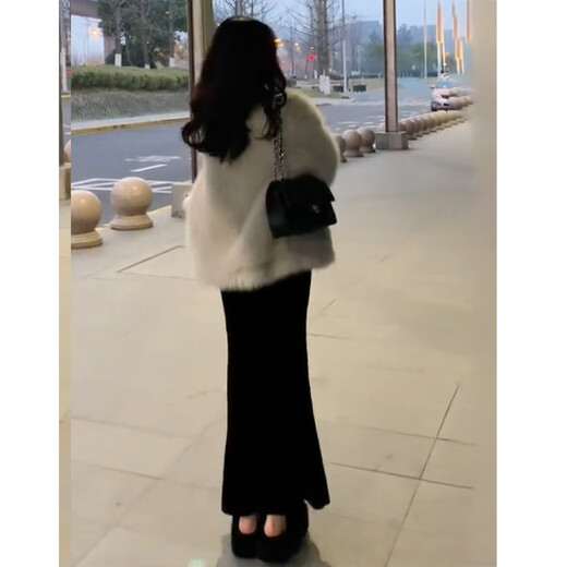 Cantu black knitted fishtail skirt for women spring and autumn new style high-end pure lust sexy hip skirt small skirt black M