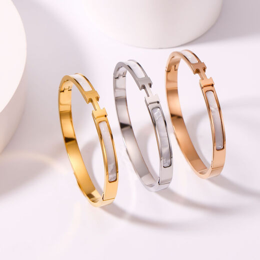 Medium red rose gold H letter bracelet light luxury exquisite ins niche design bracelet 18k titanium steel female internet celebrity white gold H bracelet