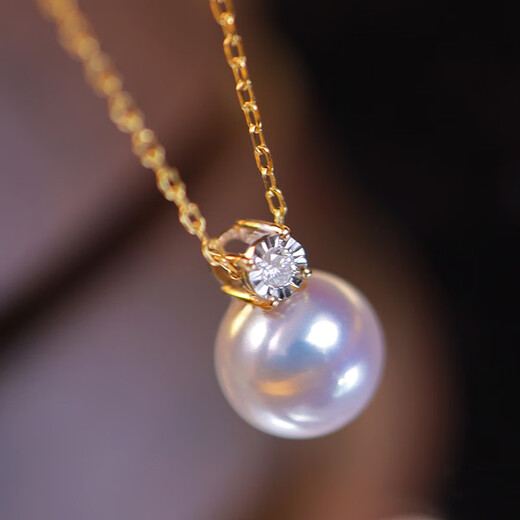 Floating Lotus Seawater Pearl Pendant Necklace Princess Style Diamond Clavicle Chain Heavenly Lady Grade Diamond Style 1 without Chain 9-9 Points 5mm