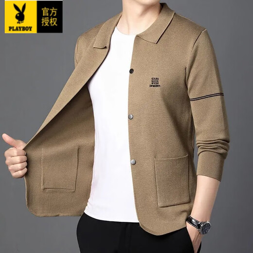 Playboy (Playboy) Stricker Strickjacke für Männer Frühling und Herbst 2025 Neue trendige reine Wolle Außenpullover Herren-Gelegenheitsjacke Männer Khaki M [geeignet für 95-120jin [Jin gleich 0,5 kg]]]]]