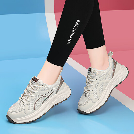 
Ouya Linglong white shoes for women in summer new style for women with thick sole versatile sports shoes for travel mesh breathable casual shoes dad shoes Mika [Shuangwang] JST7036 37
