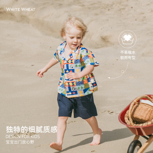 White wheat children's 2024 new summer pure cotton shirts for men and women baby summer casual floral shirts summer style color 73 80cm