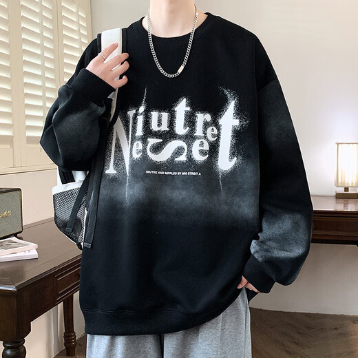 森马（Semir）卫衣男款春秋季2025新款圆领长袖t恤男潮牌青少年扎染印花打底衫T LF5009白色 M 约95-110斤可穿