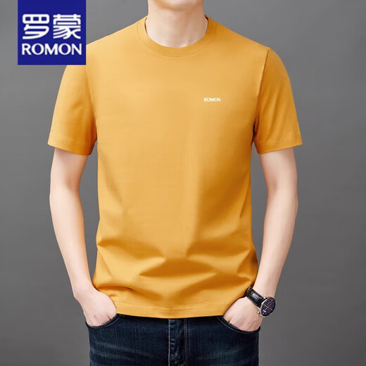 Camiseta de manga corta de Romon Men en verano Nuevo moderno de algodón puro de algodón simple Top de cuello redondo fresco Camiseta masculina YS9929 azul marino [con etiqueta] l 110 [111-125 Jin [Jin equivale a 0.5 kg]]