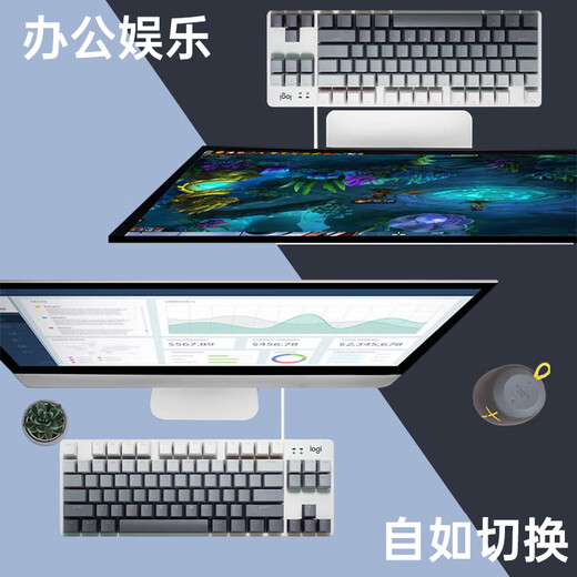 罗技（Logitech） K835 机械键盘 有线游戏键盘 TTC轴 84按键办公键盘 拼色键盘 罗技K835青轴-晨曦灰键帽款