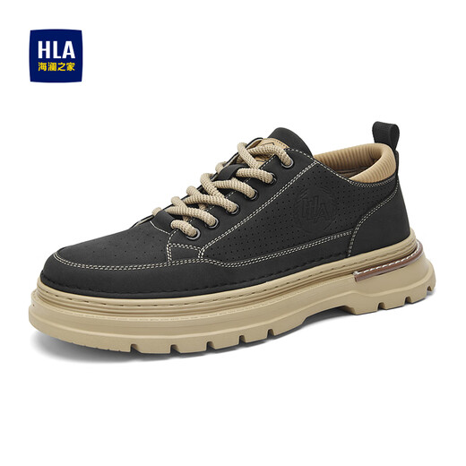 Hailan Home (HLA) Herrenschuhe Sommer 2025 Neue Freizeitschuhe Retro atmungsaktive Arbeitsschuhe erhöht Anti-Rutsch-Martin-Schuhe der Herren-Schwarzpuppe atmungsaktiv 42