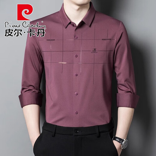 Pierre Cardin Herren Frühlings- und Herbst-Neues Langarm Shirt Herrengeschäft Casual Middled Vaters Hochzeitskleid Inch-Hemd ohne Bügeln 6627 Dunkelgrün M 16590-15 Jin [Jin ist gleich 0,5 kg]