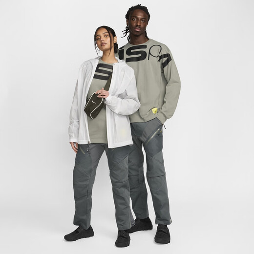 耐克（NIKE）官方ISPA男女长袖上衣情侣纯棉休闲运动叠搭舒适FJ7375 053暗泥灰/黑 M