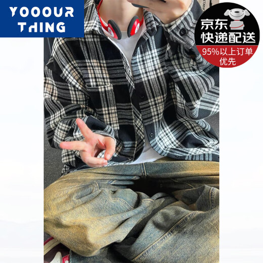 Yooourthing American Retro Plaid Room Мужская пружина с длинными рукавами, осенью и зима, а также бархатная утолщенная свободная пара универсальная повседневная рубашка куртка CJ9735-Yellow Plaid плюс бархат M (рекомендуется 90-110JIN [JIN равен 0,5 кг]))