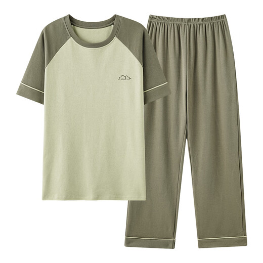 
Modal 100% cotton pajamas for men in summer pure cotton short-sleeved trousers round neck casual can be worn outside home clothing two-piece suit NSN13603 XL