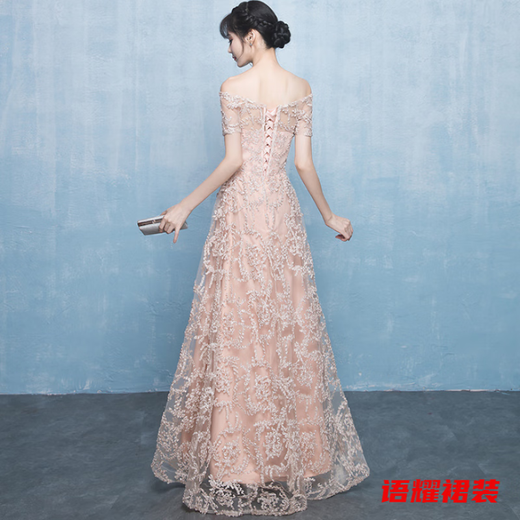 Feng Xiaowei long small evening dress new high-end banquet temperament satin French texture dress can be worn at ordinary times champagne color S