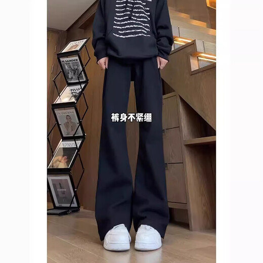 POUM弯刀微喇牛仔裤男夏季复古深蓝直筒高个子美式裤子显瘦显腿长窄版 DF-701黑色 L
