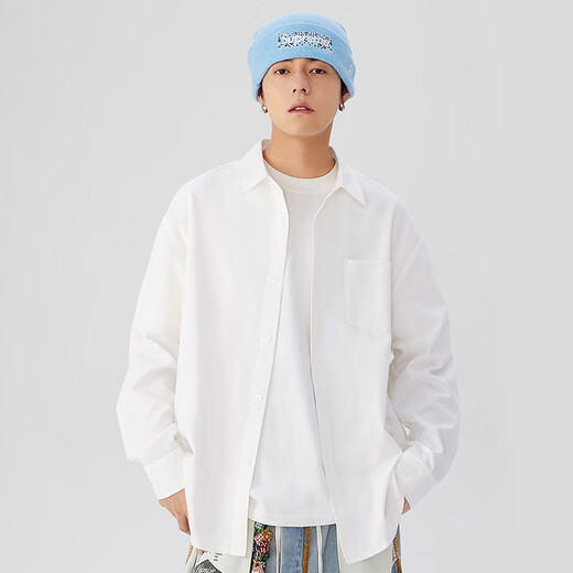 MINISO college-style white shirt men's long-sleeved formal wear thin high-end shirt layered with suit as base layer spring and autumn style Oxford long-sleeved white M /170 (same style for men and women)