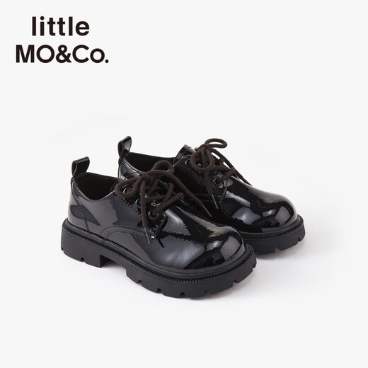 Little MO&Co. Children's Clothing 25 Spring New Style British Style Black Small Leather Shoes for Boys and Girls KBE1SHS006 Black 32 Inner Length 21cm