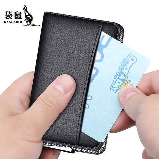 Känguru-Kartenbeutel für Herren Multi-Card-Leder-Führerschein Lederhülle Multifunktion großer Kapazitätskartenkartenkartenhalter ID Schwarz Schwarz