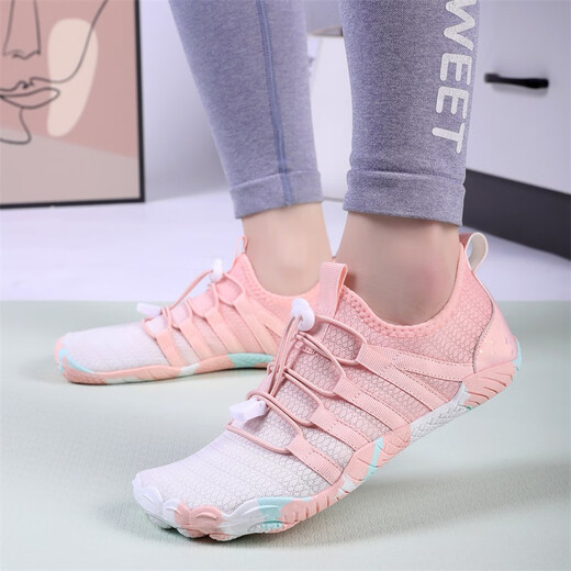 McCannon indoor fitness shoes for men and women, non-slip training shoes, silent skipping rope running shoes, step machine special shoes, shock-absorbing soft-soled yoga shoes, white powder 38