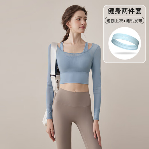 Youyou sports yoga clothing, fashionable and casual mesh, beautiful back, high appearance, long-sleeved Pilates training 35021 blue L