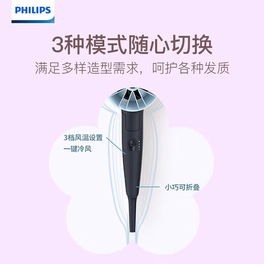 Philips hair dryer high-power quick-drying hair dryer portable and foldable | constant temperature hair care BHD308/05