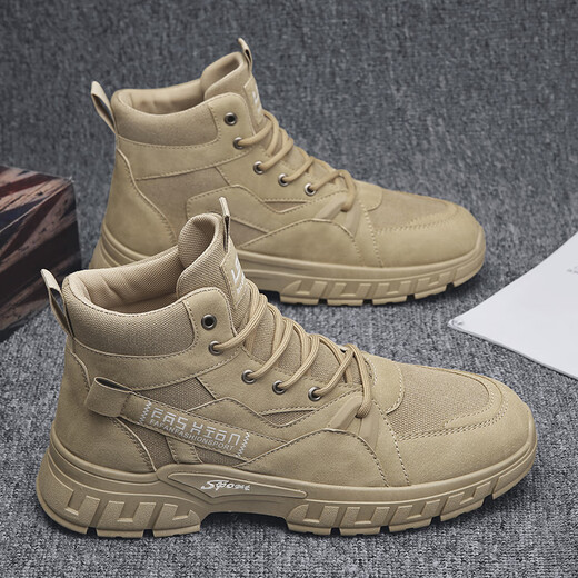Western Region Kamel Martin Boots Herrenschuhe Spring High-Top Britisch-Stil Mittelbekleidung Stiefel Outdoor Mountainering Labour Protection Desert Battle Boots Sommer Khaki Upgrade Modell 39