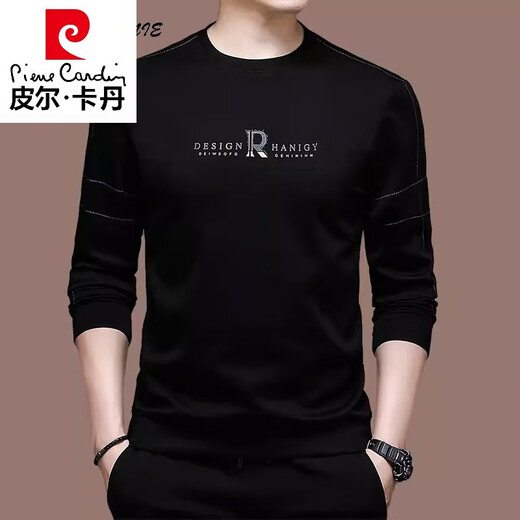 皮尔卡丹（pierre cardin）轻奢高档正品品牌男装长袖t恤男圆领纯棉T恤卫衣百搭休闲上衣 1105-深蓝 L 170【适合120-135斤】