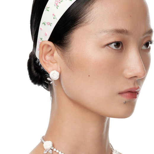 Youmu SHUSHUTONG Ceramic Rose Necklace Clavicle Chain Designer Birthday Gift for Girlfriend Pink Rose Earrings