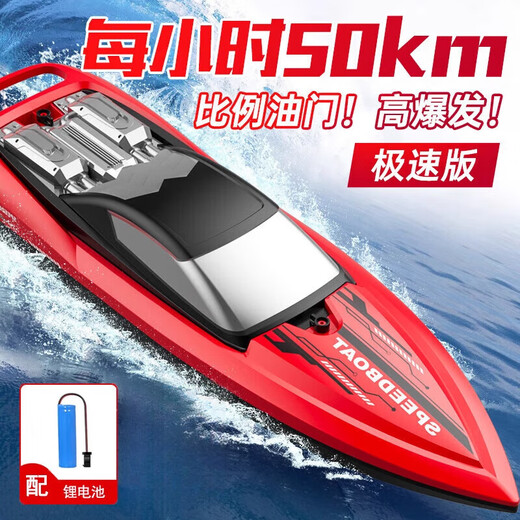 Bonas remote control boat toy high-speed speedboat boat model electric yacht boy Children's Day gift remote control for children red 25CM sculls high-speed speedboat standard single battery life of 30 minutes + lifetime warranty