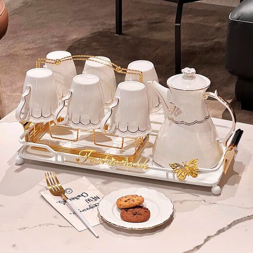 筏芯茶杯茶壶套装现代简约轻奢下午茶茶具高档搬家乔迁新居礼品送闺蜜 轻奢花茶杯碟含勺普通包装【1049】
