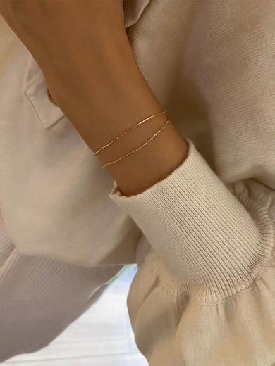 Jinzhu HETAO fashionable and smart double-layer chain box cross chain full 18k gold bracelet plain gold non-fading AU750 about 15.5cm/1.1g