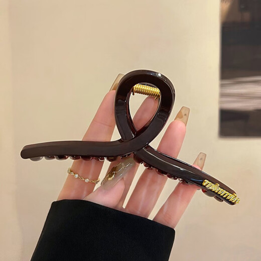 BARY REEF Large Cross Letter Clip Women's Sensational Updo Shark Clip Back of Head 2025 Hair Clip Chocolate Brown Large Letter Clip About 13cm