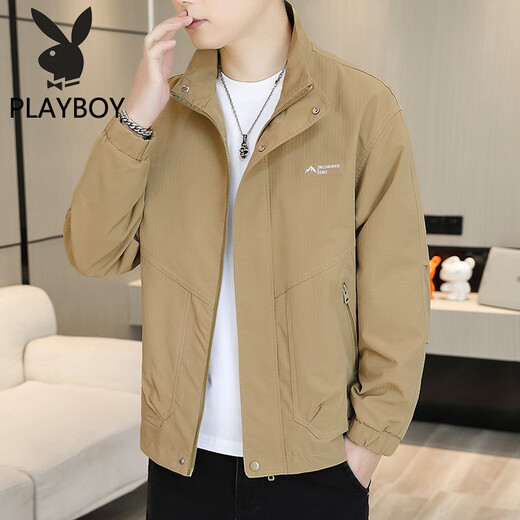 Playboy Men's Jacket 2025 New Youth Casual Versatile Thin Jacket Spring and Autumn Trendy Brand Wear Handsome and Trendy Khaki 2XL 145-165Jin Jin is equal to 0.5 kg