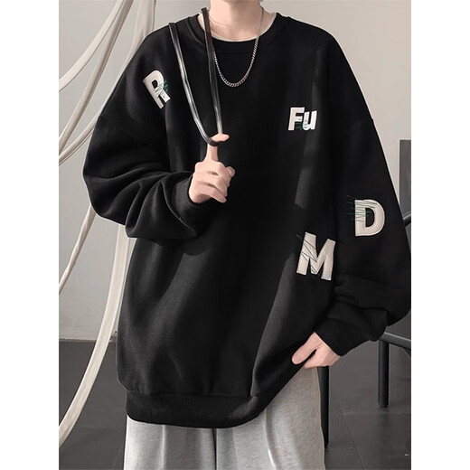 POUM圆领卫衣男春秋季款潮流美式印花长袖无帽上衣服新年红色港风卫衣 YSXS-H1476酒红色 XL