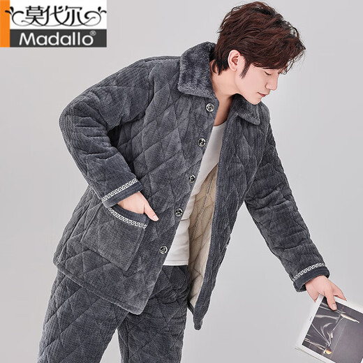 Pajama modal de otoño y invierno de otoño e invierno de tres capas Velvet de algodón de algodón de algodón tibia Conjunto de ropa para el hogar de invierno C9901# Black Grey [Velvet de leche] XL 3 capas [125-145Jin [Jin iguala 0.5 kg]] espesado de tres capas