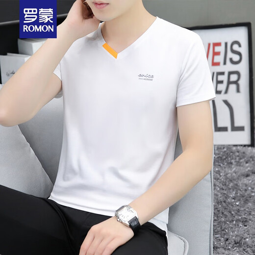 Romon Men's Vêtements 2025 Nouveau t-shirt à manches courtes pour les jeunes hommes en V Coton Slim-ate