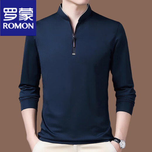 罗蒙（ROMON）纯棉长袖t恤男春秋季新款休闲简约卫衣纯色立领宽松打底衫上衣男 6625黑色 M 16590-120斤