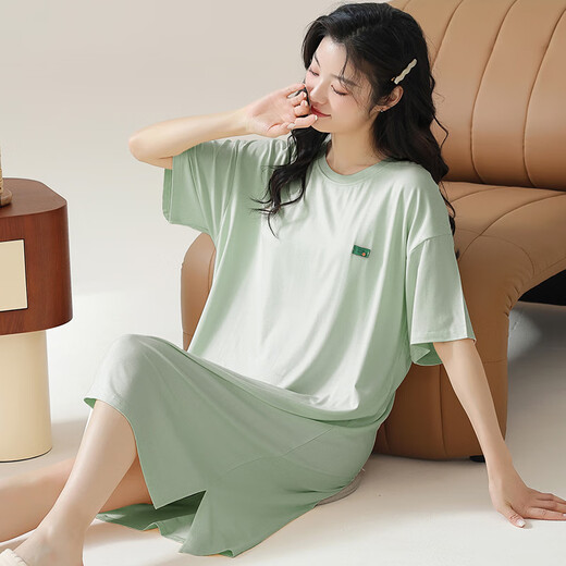 
Xuanfanduo nightgown with chest pad summer modal pajamas for women summer thin simple short-sleeved pregnant women home clothes summer a11762 chest pad M