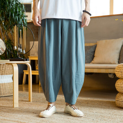 Aclosmil Summer de color sólido de color para hombres Bloomers de hombres sueltos Harren Harren Algodón Cotton Capalal Tamaño de gran tamaño Tendencia retro china Gray M
