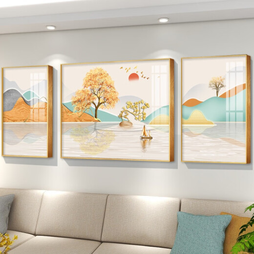 轻奢抽象客厅装饰画感沙发背景墙组合挂画现代简约电视墙壁画 TXMG12004 中间70*50cm/左右35*50cm适用2