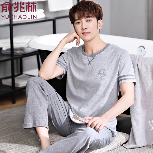 Yu zhaolin pyjamas masculin coton pur coton pantalon à manches courtes adolescents masculins minces de vêtements de maison d'été pour hommes à la maison 9921 l (170 tailles) recommandés de porter du poids 120-140