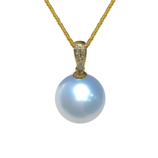 Kuang Yi Cold Light Australian White Pendant Natural Seawater South Sea White Pearl Single Perfect Round Extremely Bright Pearl Diamond 18k Gold Necklace 14mm
