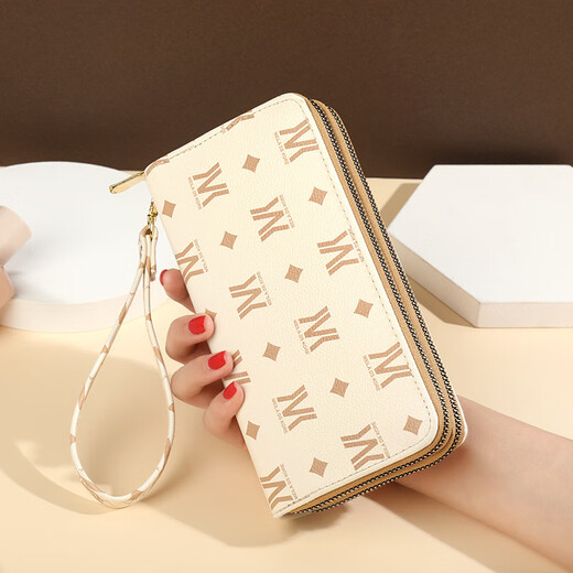 CHONGSUKEI small/ck wallet women's long 2025 new European and American fashion large capacity double zipper mobile phone bag printed wrist bag MM coffee