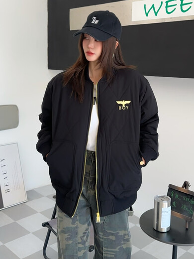 BOY BOY BOYBOY trendy brand boy winter new cotton clothing Gothic letter embroidery loose baseball uniform jacket for men and women couple S 90-120Jin Jin is equal to 0.5 kg