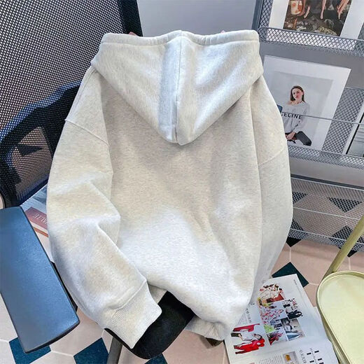 Yuan Beiying retro plaid hooded sweatshirt jacket for women spring and autumn 2025 new style loose and lazy white gray velvet thickened M 86-105Jin Jin equals 0.5 kg