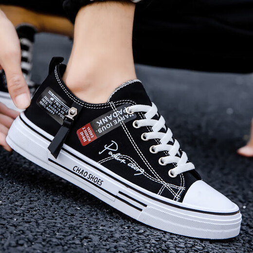 
Men's shoes 2025 spring new versatile low top board shoes canvas shoes men's casual sports shoes student shoes men black 42