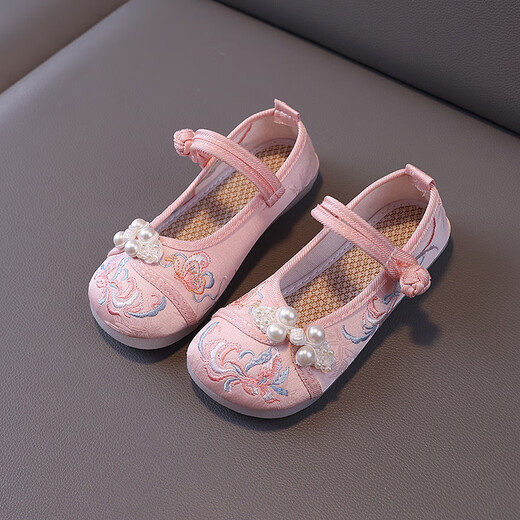 Shengxian girls Hanfu embroidered shoes children's ethnic style dance shoes old Beijing cloth shoes ancient costume princess baby China 728-6 exquisite beige 25 size inside length 15.2cm