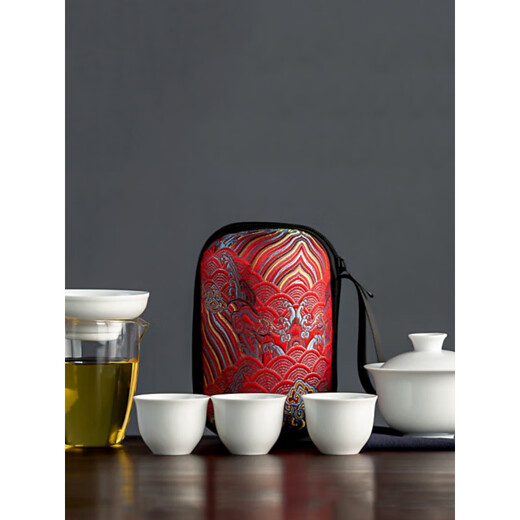 Pupan Kung Fu Cup white porcelain outdoor camping tea set Dehua tea leak tea set travel portable cover reverse buckle cup 3+covered bowl+glass male cup+T gray bag