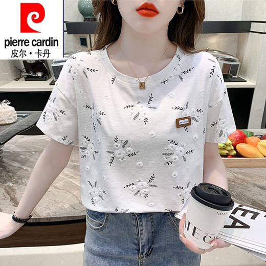 皮尔卡丹（pierre cardin）纯棉短袖T恤女夏季24新款内搭白色打底衫韩版宽松百搭垂感上衣 1397白色+1396白色 L (111-125)