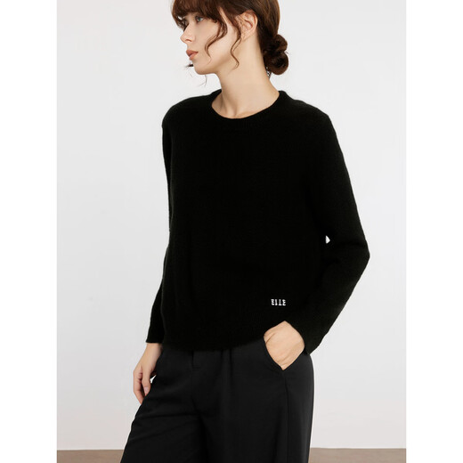 ELLE 100% sheep wool gray round neck wool sweater for women 2024 winter new year style sweater black (upgraded version) L