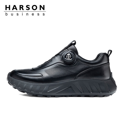Hazen first-layer cowhide men's shoes 2025 autumn business casual leather shoes men's rotating button genuine leather sports leather shoes black plus velvet winter warmth 41 (255mm)