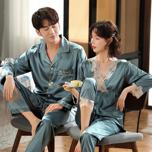 Modal 2025 New Couple Pajamas Women's Spring and Autumn Long Sleeve Thin Ice Silk Cute Set Men's Summer Home Clothes 900 Champagne XL Male + Female L